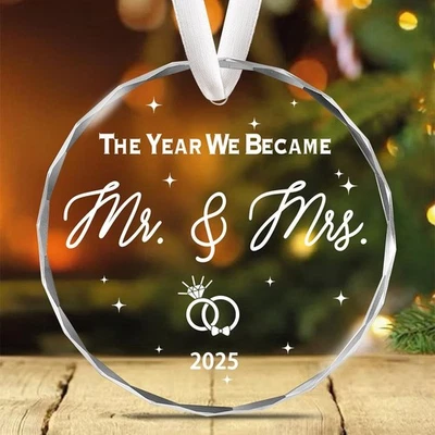 The Year We Become Mr and Mrs 2025 Glass Keepsake Ornament, Bridal Wedding Decor - Image 1 of 4