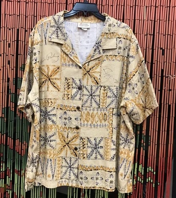 Rara Camisa Royal Hawaiian Elvis Signature Estampa de Palma Estampa de Pano de Casca 2XL Neutrl - Imagem 1 de 4