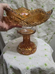 ANTIQUE C1910 IMPERIAL GLASS MARIGOLD CARMIVAL GLASS FRUIT BOWL/BASE PEDESTAL... - Picture 1 of 19