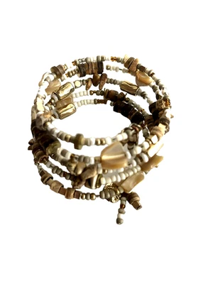 鲍鱼包裹式手链金色珍珠母珠弹力线圈手镯 — 第 1/4 张图片