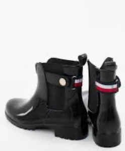 TOMMY HILFIGER Black Patent Rubber Wellington Ankle RainbootUK4 EUR37 - Picture 1 of 8