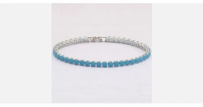 天然绿松石网球手链 925 纯银圆形绿松石手链 — 第 1/4 张图片