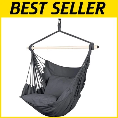 Comfortable Hanging Rope Swing Chair - 500 Lbs Limit, Steel Spreader Bar - Grey - Image 1 of 4