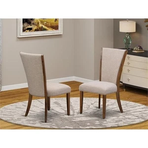 Pemberly Row 35" Traditional Fabric/Wood Dining Chair in Walnut/Tan (Set of 2) - Picture 1 of 6