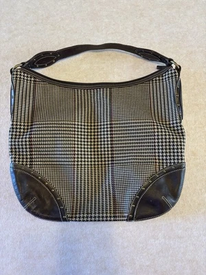 Ralph Lauren Handbag Rare Style Brown Plaid Dark Leather Accents H01 - Image 1 of 4