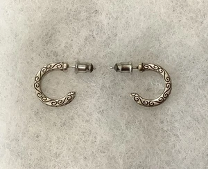 Brighton Secret Of Love Silver/Crystal Mini Hoop Etched Post Earrings - Picture 1 of 3