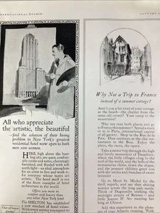 Travel Print Ad 1925 Original  Antique NYC Shelton 525 Lexington French Line - Picture 1 of 10