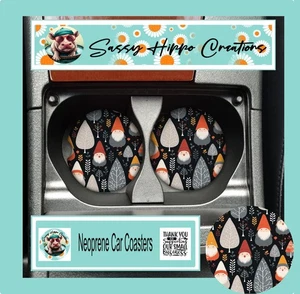 Car Coasters Gnome for the Holidays Christmas Forest Set of 2 Neoprene Sublimate - Picture 1 of 5