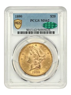 1890 $20 PCGS/CAC MS62 - Liberty Head $20 Foto 1 de 4
