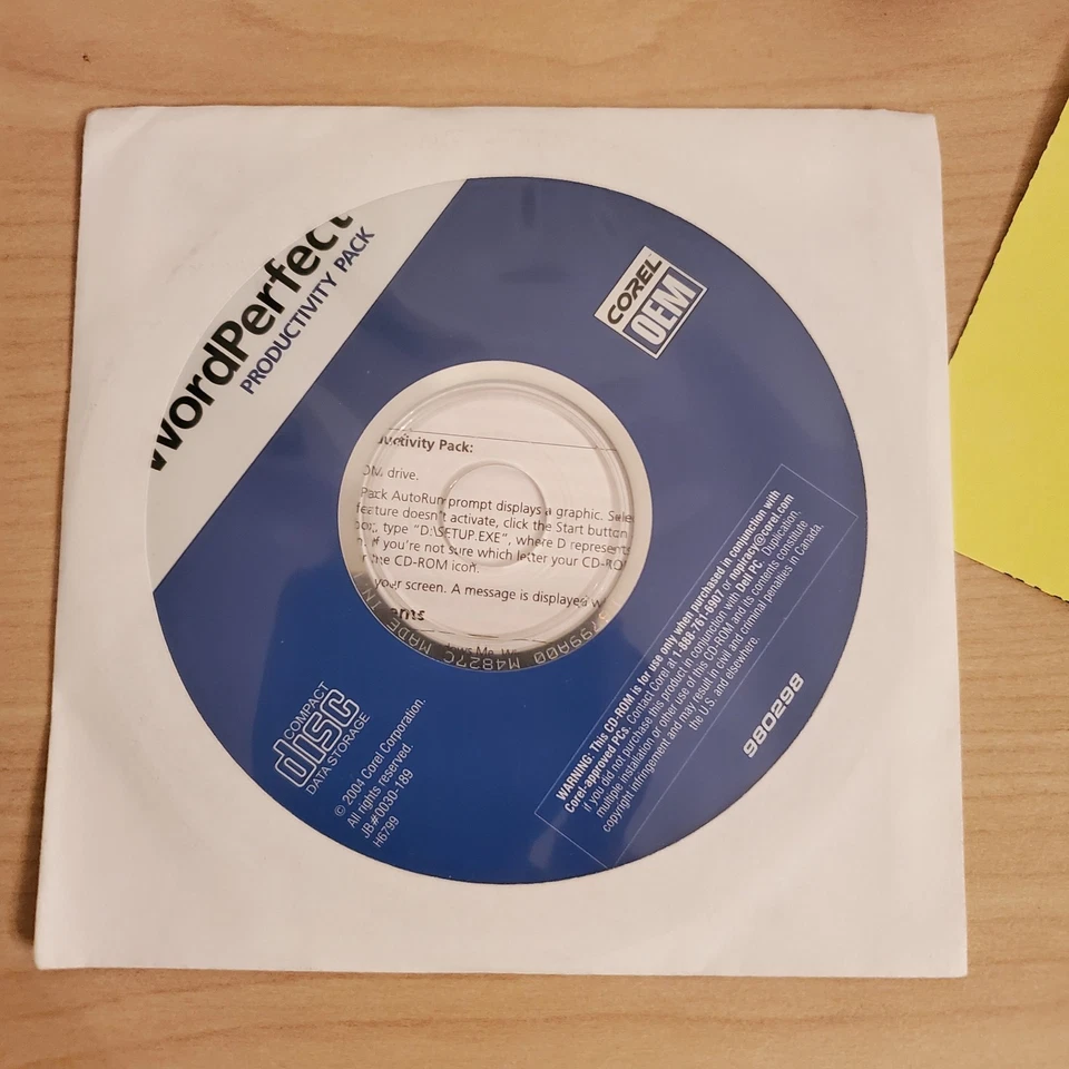 Corel Word Productivity Pack 2005 CD Disc 0CD940 Dell Install