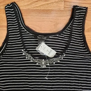 WHBM Gestreiftes Tanktop Strass Seidenbesatz Medium Karriere Klassisch Freizeit Neu  - Bild 1 von 10
