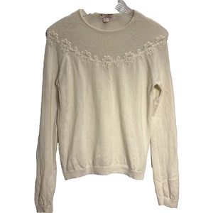 Brooks Brothers W-M Sweater Pointelle Ex Fine Merino Wool Floral Detail Ivory - Picture 1 of 9