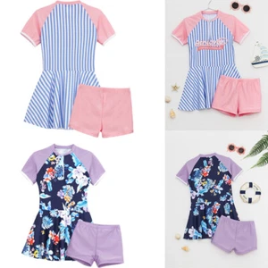 Kids Girls Outfit Rash Guard Suit Surfing Set Short Sleeve Workout Bikini 2Pcs - Picture 1 of 32