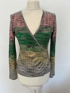 Vintage 1980's Sport Missoni Pastel Wrap Cardigan IT 44 UK 10 Wool Knit Zigzag - Picture 1 of 16