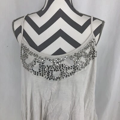 Blusa Top Guess Sin Mangas Espalda Cruzada Correa de Espagueti Lentejuelas Cami Blanca XL Foto 1 de 4