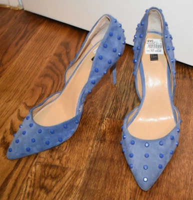 G.I.L.I. Jilee Taupe Suede Studded Pointed Toe Pumps size 9M Blue - Image 1 of 3