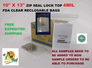 10x13 Clear Elkay Plastic 4MIL Zip Seal Lock Top Reclosable Poly Bags 4 Mil - Picture 1 of 1