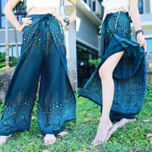 Ladies Wide Leg Pants Tie Front Palazzo Wrap Beach Sarong Bohemian Gypsy WTF - Picture 1 of 1
