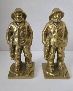 Antique Pair Littco Brass Old Salt Fisherman Bookends 6" - Picture 1 of 6