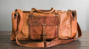 Men's Duffle Goat Leather Gym Luggage Travel Genuine New Satchel Brown Bag - Picture 1 of 8