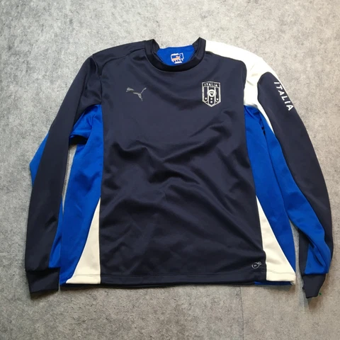 Puma Italy Soccer Warmup Jacket Mens XL Blue Pullover FIGC Italia Football Logo Cover