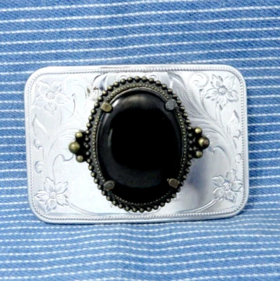 Clásico Western Hebilla Cinturón Negro Piedra Vaquera Vaquera Vintage Años 90 .BMW804 Foto 1 de 4