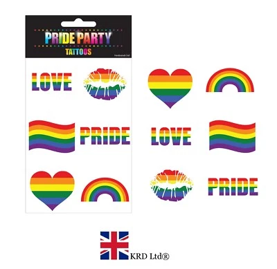KTD LTD 6 Rainbow Pride Temporary Tattoos for LGBT Events & Fancy Dress Party