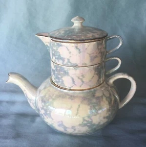 Vintage Royal Winton Grimwades Stacking Tea Set Blue Brocade Chintz England - Picture 1 of 12