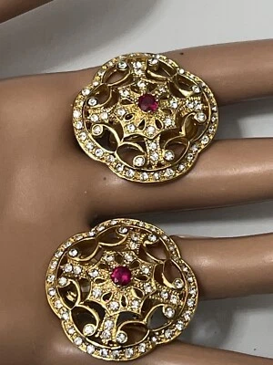 NADRI Gold Tone  CRYSTAL ROUND SHAPED CLIP ON EARRINGS - Image 1 of 4