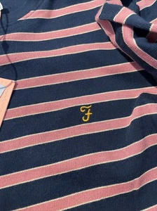 Farah 100 Barrio Retro Mod Stripe Heavyweight Tee ( Yale ) Long Sleeve Top NEW S - Picture 1 of 6