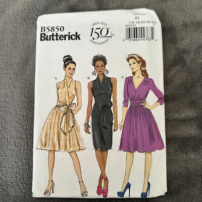 Butterick B5850 Party Dress Pattern Sz 16–24 150th Anniv Uncut Halter Wrap Style - Image 1 of 4