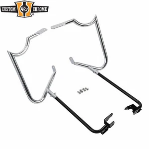 Black Saddlebag Guards Brackets Chrome Supports Fit For Harley Touring 14-up New - Picture 1 of 5