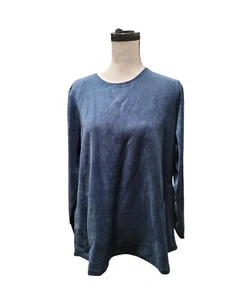 Denim & Co Active blaues Velours Top Größe Large Petite - Bild 1 von 3