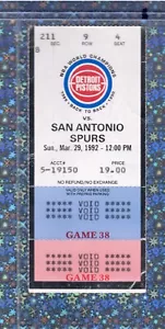 Isiah Thomas 24pt 3-29-1992 Ticket Stub Spurs Pistons Terry Cummings 26pt 16rb - Picture 1 of 4