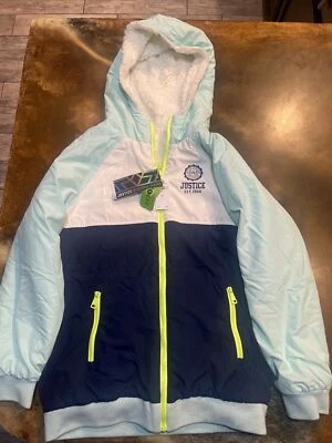 Chaqueta Sherpa Reversible Justice Niñas, Turquesa, Azul Marino, Blanco Talla 12 Nueva Con Etiqueta Foto 1 de 4