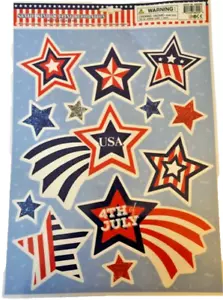 July 4th Patriotic Window Clings 13 Pieces Red White Blue Stars Stripes - Picture 1 of 12