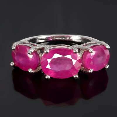925 Sterling Silver Ring Oval Ruby 9x7mm Gemstone Jewelry Size 7 - Image 1 of 4