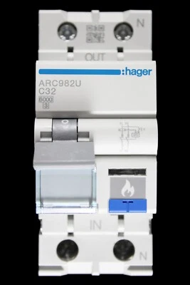 HAGER 32 AMP CURVE C 6kA DOUBLE POLE AFDD ARC982U - Image 1 of 4