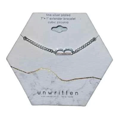 Unwritten Cubic Zirconia Initial Link Bracelet Silver Plated "B" NWT - Image 1 of 3