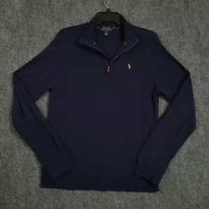 Polo Ralph Lauren Sweater Youth Large 14-16 Qtr Zip Flesh Pony Blue - Picture 1 of 9
