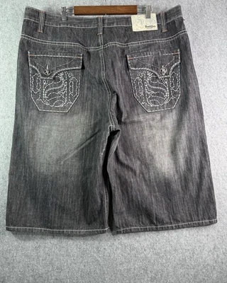 Southpole Black Gray Baggy Y2K Wide Leg Embroidered Jorts Mens 46 (fit 44x16) - Image 1 of 4