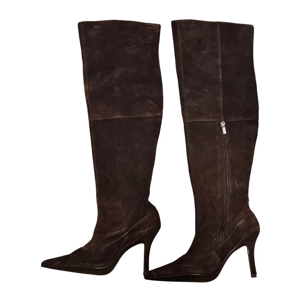 COLIN STUART Chocolate Brown Suede Pointed Toe Stiletto Over Knee Boots Size 8 - Image 1 of 4