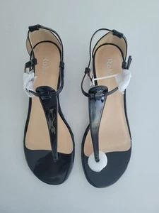 Sandalias de cuña Rohb By Joyce Azria Brazilia T-Strap tacón medio negras talla 9 - Imagen 1 de 14