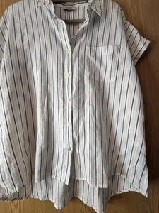 Papaya Women's White Cotton Striped Short Sleeve White Shirt Size 18 VGC - Picture 1 of 7