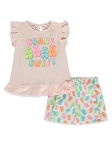 Real Love Girls' 2-Piece Gummy Bear Shorts Set Outfit Color: pink Size: 4 - Picture 1 of 2
