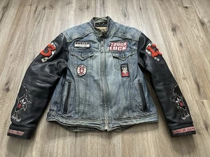 Rare Vintage Icon StrongArm Lucky 13 Biker Leather & Jean Motorcycle Jacket XL - Bild 1 von 24