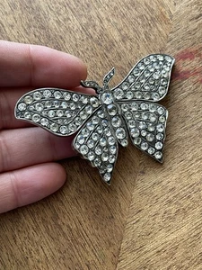 Large Antique Victorian Paste Silver Butterfly Brooch - Picture 1 of 7