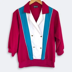 Vintage 80s BonWorth Color Block Top Womens Medium M Jacket Shirt Retro Grandma - Picture 1 of 12