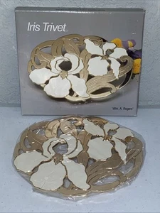 Wm. A. Rogers Vintage Tarnish-Resistant Footed Trivet Irises 8"x9" Bronze Plate - Picture 1 of 6