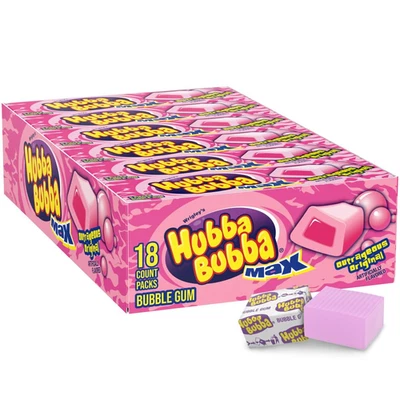 BRANDED HUBBA BUBBA Max Original Bubble Gum, 5-Count Packs, 18-Pack Bulk Bundle